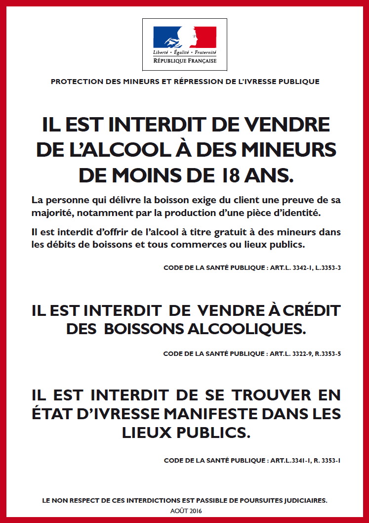 Affichage réglementaire alcool